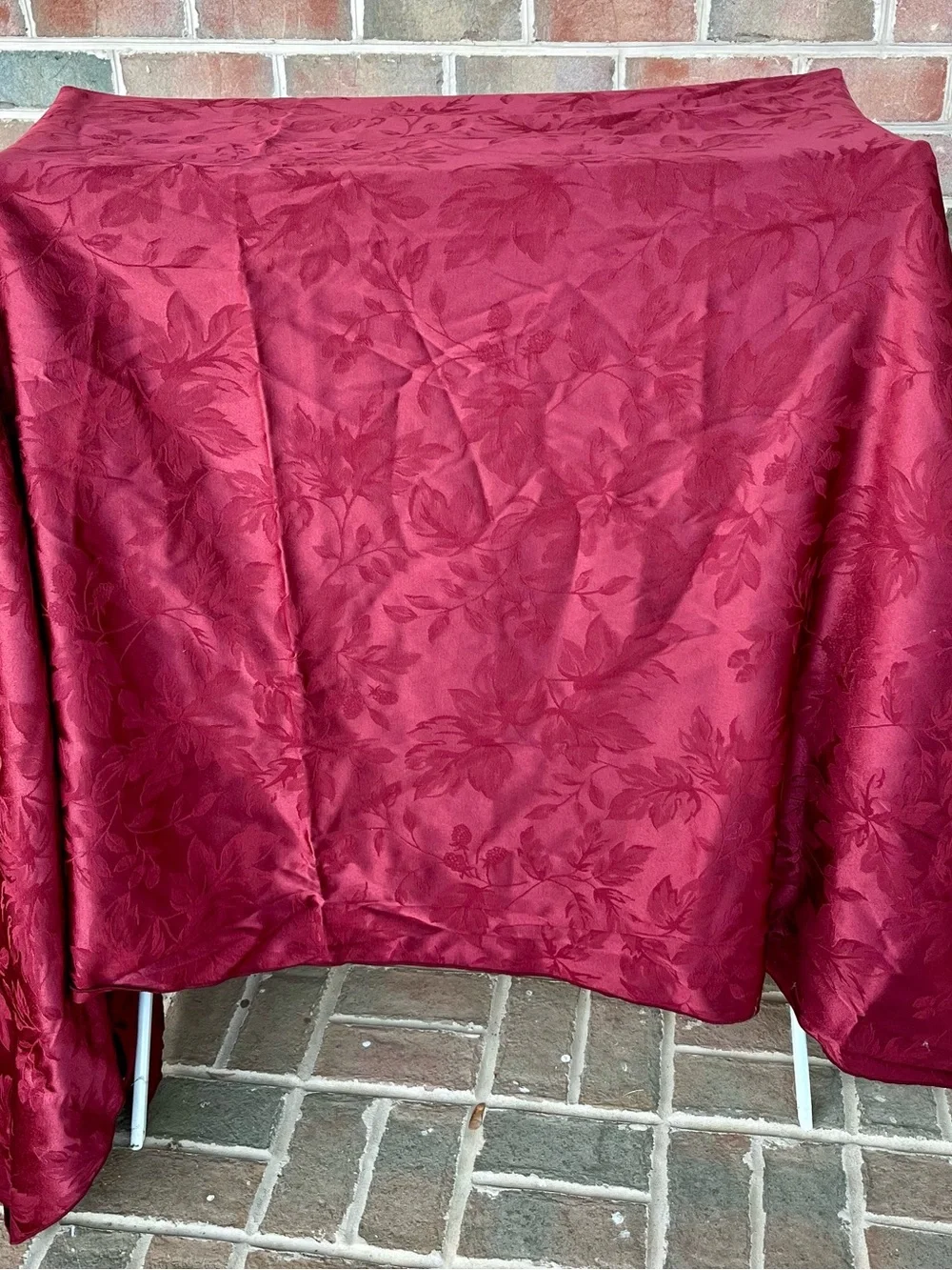 Vintage Burgundy Damask Floral Tablecloth Rectangle 102x57 Red Jacquard Satin